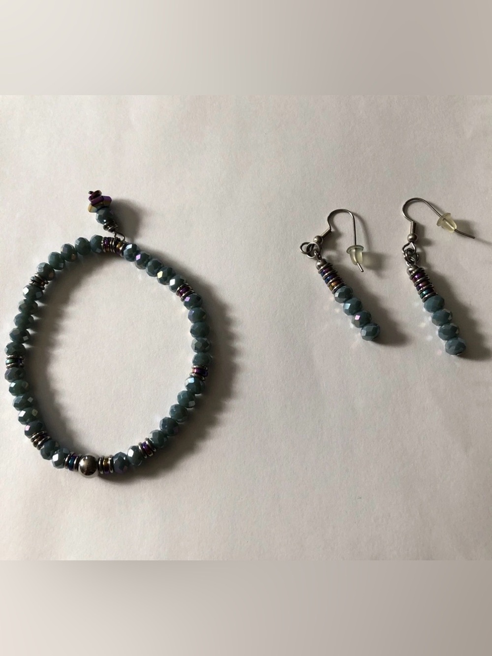 Blue Bead Bracelet With Matching Earrings